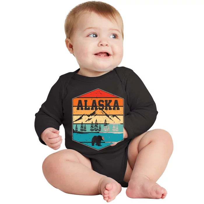 Alaskan Glacier Mountains Landscape Bear Animal Retro Alaska Baby Long Sleeve Bodysuit