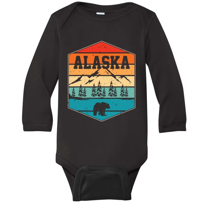 Alaskan Glacier Mountains Landscape Bear Animal Retro Alaska Baby Long Sleeve Bodysuit