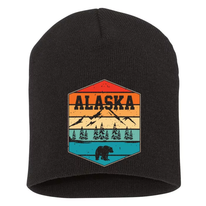 Alaskan Glacier Mountains Landscape Bear Animal Retro Alaska Short Acrylic Beanie