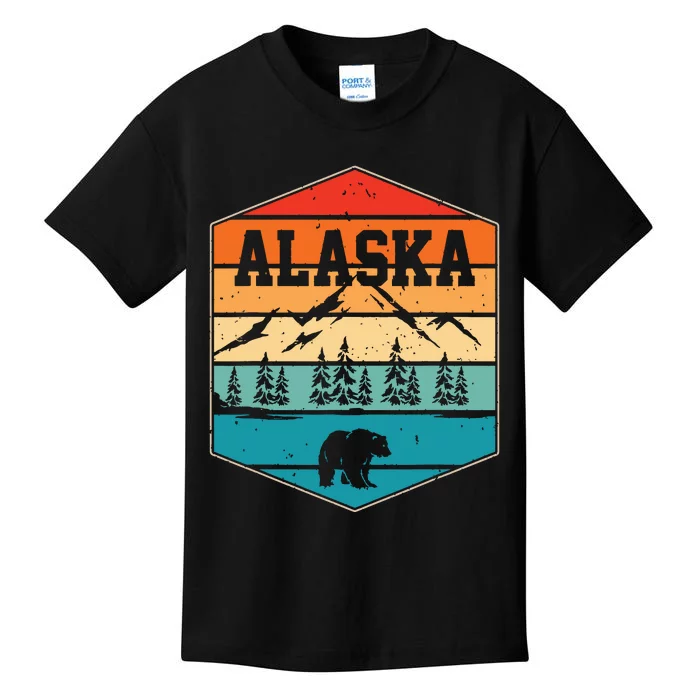 Alaskan Glacier Mountains Landscape Bear Animal Retro Alaska Kids T-Shirt