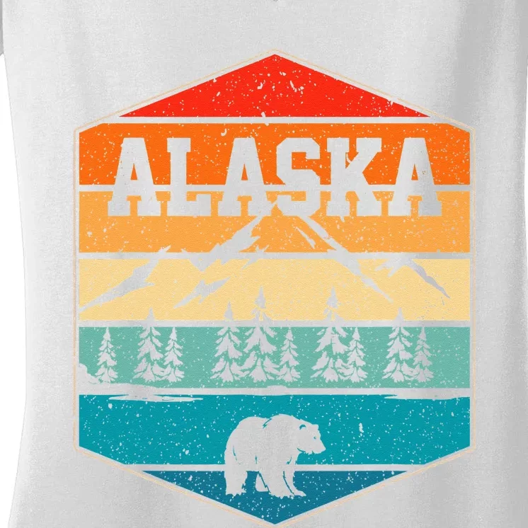 Alaskan Glacier Mountains Landscape Bear Animal Retro Alaska Women's V-Neck T-Shirt