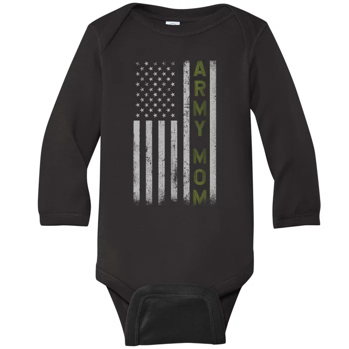 Army Gift Mom Proud Army Mother USA Flag Baby Long Sleeve Bodysuit