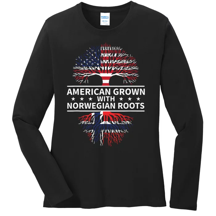 American Grown Norwegian Roots Gift Ladies Long Sleeve Shirt