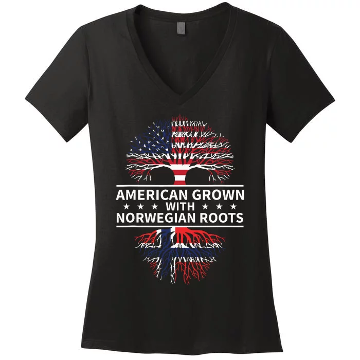 American Grown Norwegian Roots Gift Women's V-Neck T-Shirt