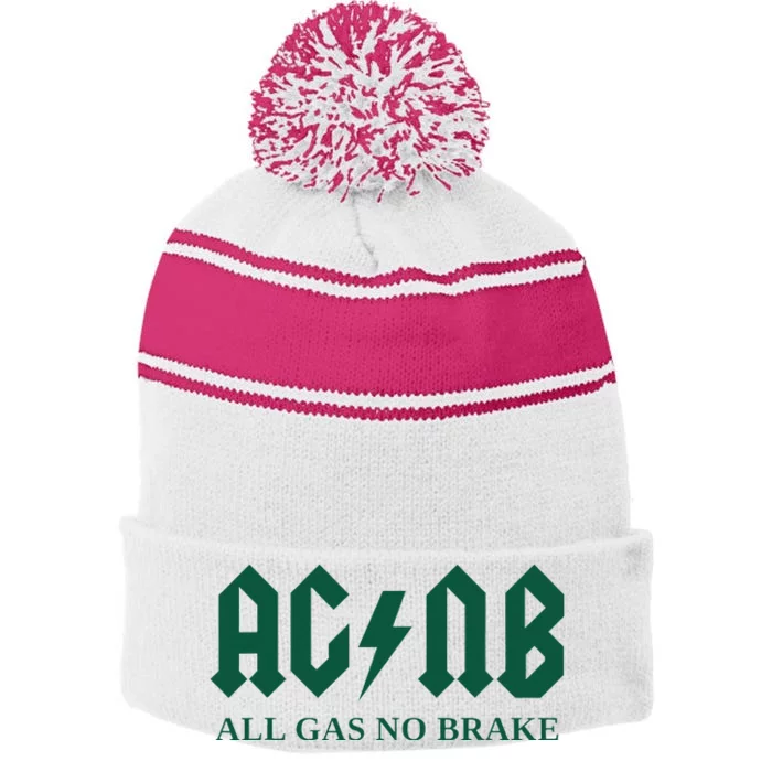 All Gas No Brake Zach Agbn New York Inspirational Quote Stripe Pom Pom Beanie