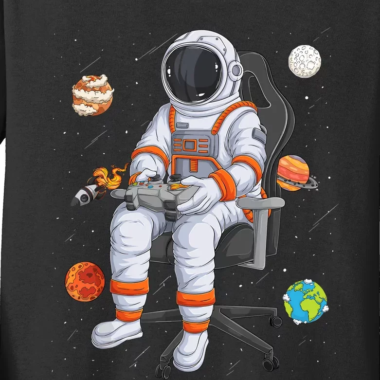 Astronaut Gamer Outer Space Gaming System Planets Kids Long Sleeve Shirt