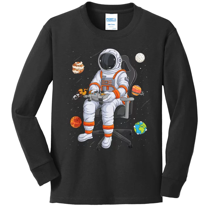 Astronaut Gamer Outer Space Gaming System Planets Kids Long Sleeve Shirt