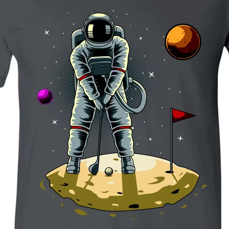 Astronaut Golfing On The Moon Funny Golf Lovers V-Neck T-Shirt