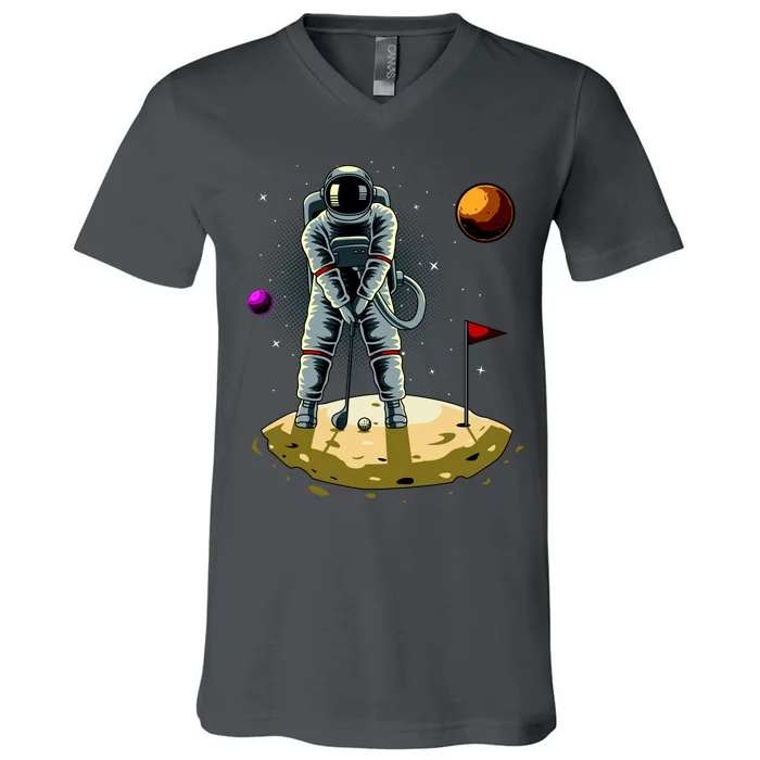 Astronaut Golfing On The Moon Funny Golf Lovers V-Neck T-Shirt