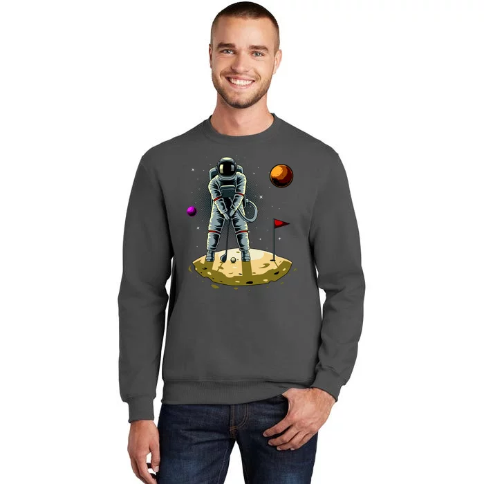 Astronaut Golfing On The Moon Funny Golf Lovers Tall Sweatshirt