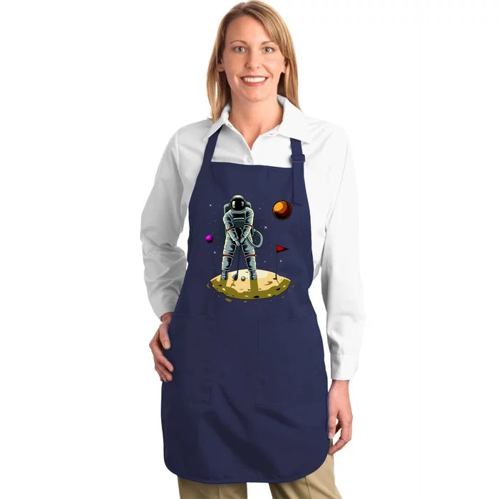 Astronaut Golfing On The Moon Funny Golf Lovers Full-Length Apron With Pocket