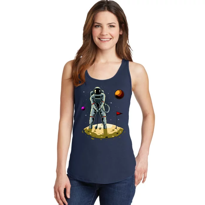 Astronaut Golfing On The Moon Funny Golf Lovers Ladies Essential Tank