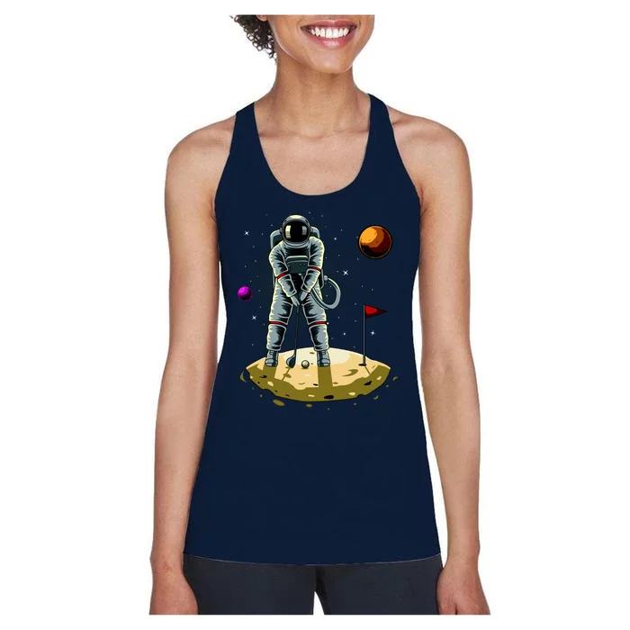 Astronaut Golfing On The Moon Funny Golf Lovers Women's Racerback Tank