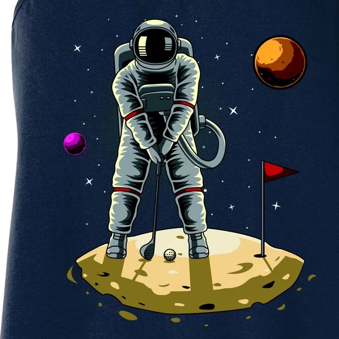 Astronaut Golfing On The Moon Funny Golf Lovers Women's Racerback Tank