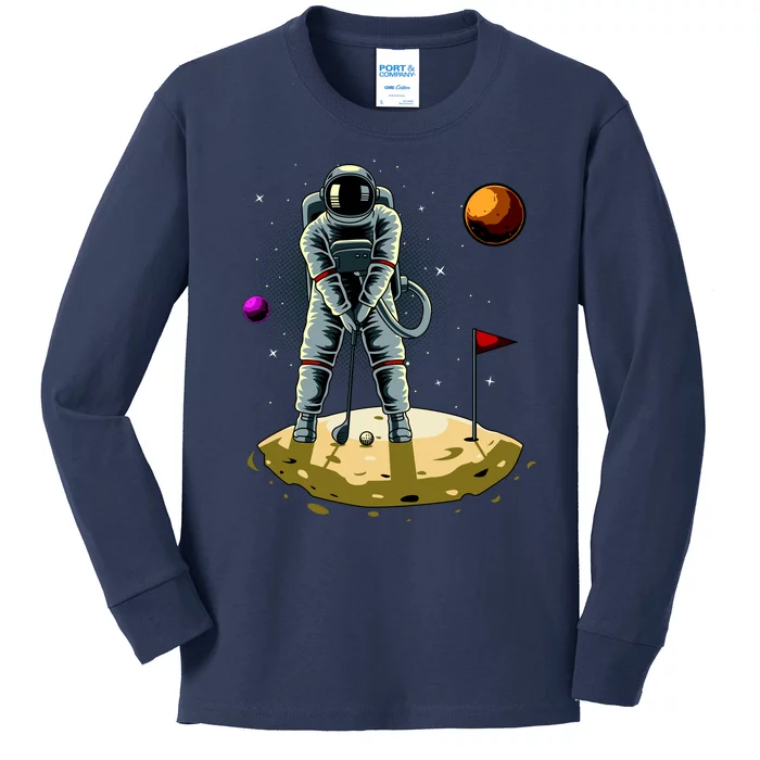 Astronaut Golfing On The Moon Funny Golf Lovers Kids Long Sleeve Shirt