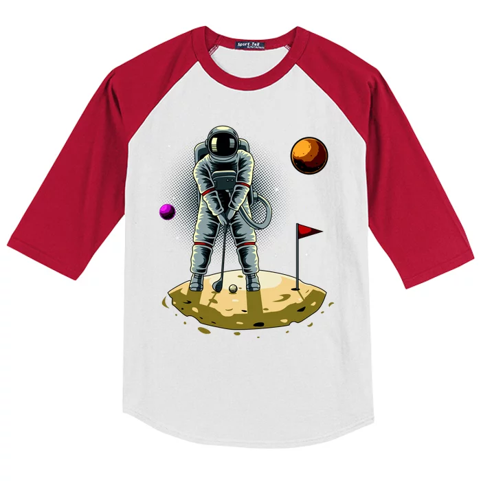 Astronaut Golfing On The Moon Funny Golf Lovers Kids Colorblock Raglan Jersey