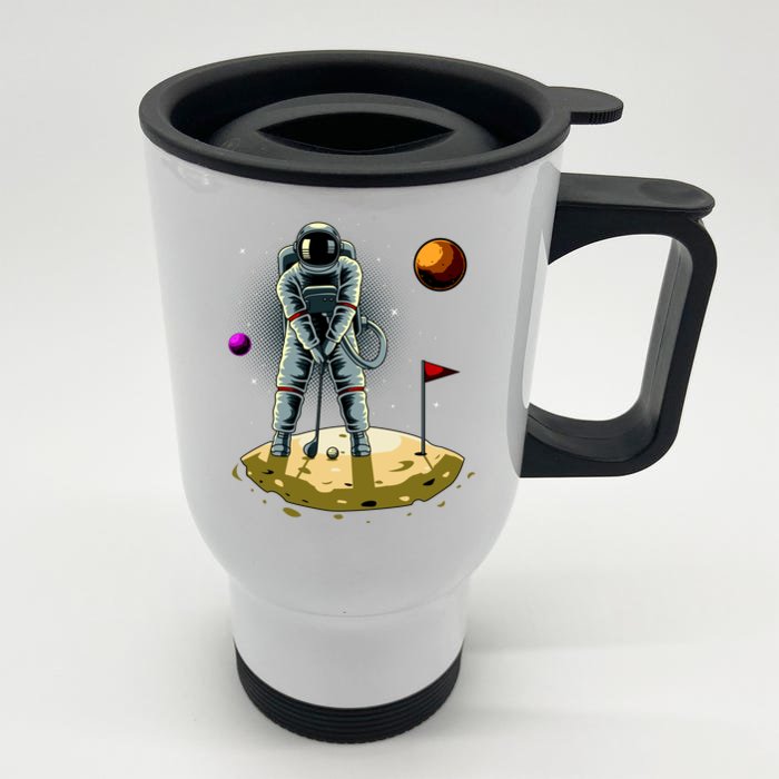 Astronaut Golfing On The Moon Funny Golf Lovers Front & Back Stainless Steel Travel Mug