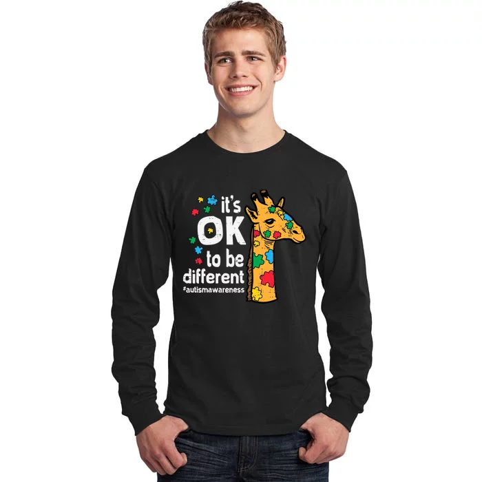 Autism Giraffe Ok To Be Different Awareness Boy Tall Long Sleeve T-Shirt