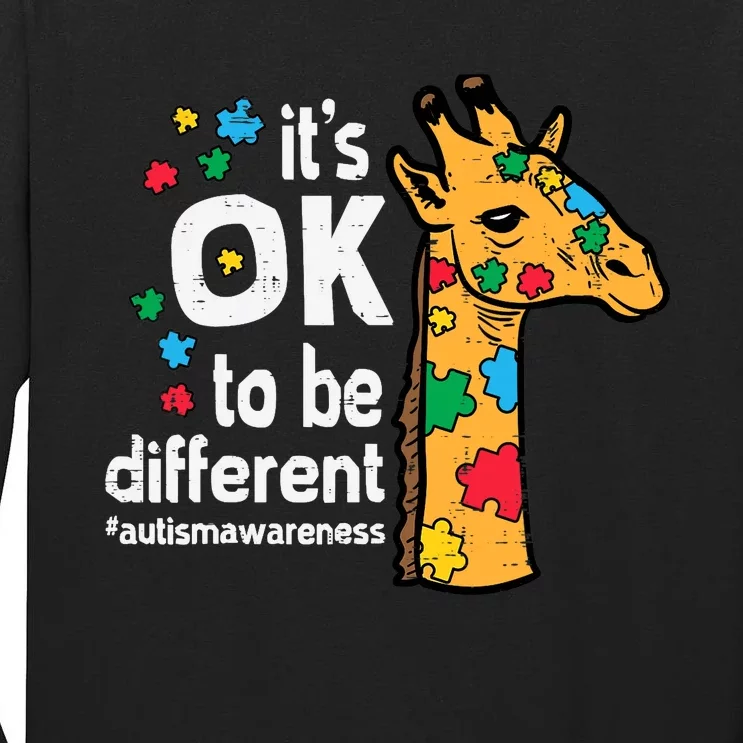 Autism Giraffe Ok To Be Different Awareness Boy Tall Long Sleeve T-Shirt