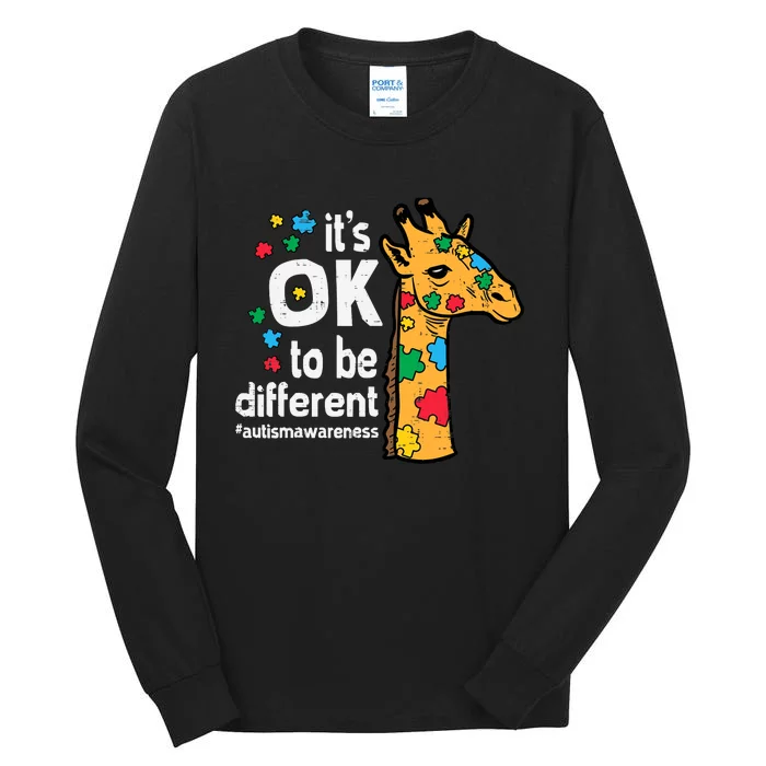 Autism Giraffe Ok To Be Different Awareness Boy Tall Long Sleeve T-Shirt