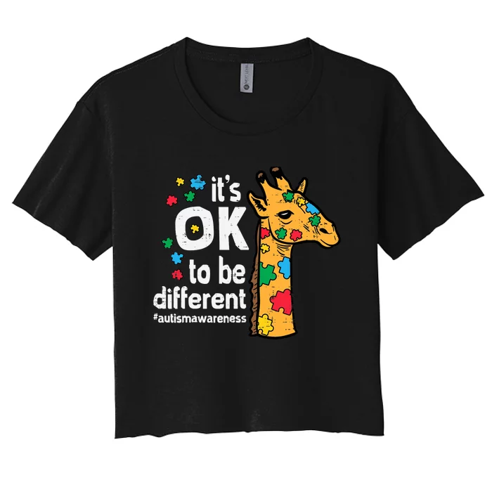 Autism Giraffe Ok To Be Different Awareness Boy Women's Crop Top Tee