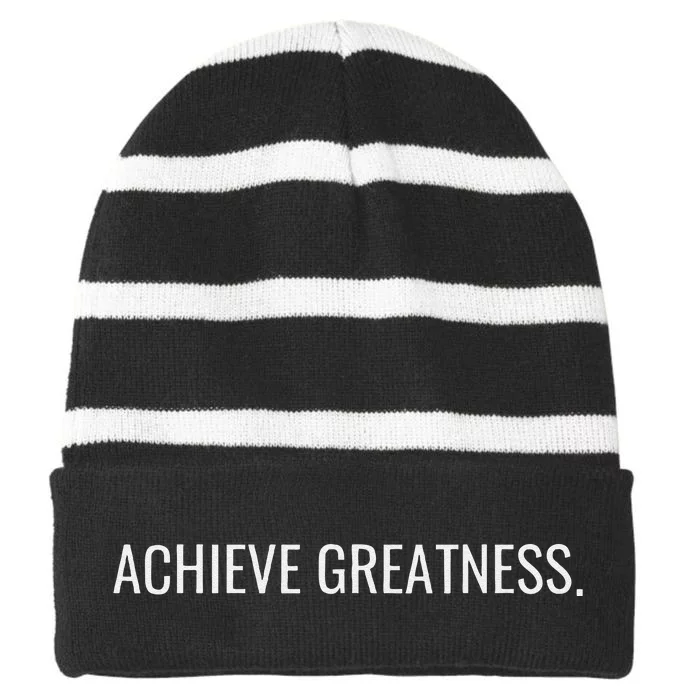 Achieve Greatness Optimistic And Inspirational Message Striped Beanie with Solid Band