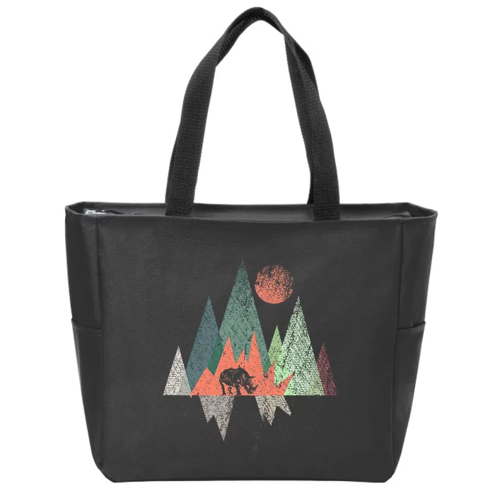 Animal Geometric Pattern Colorful Rhino Zip Tote Bag