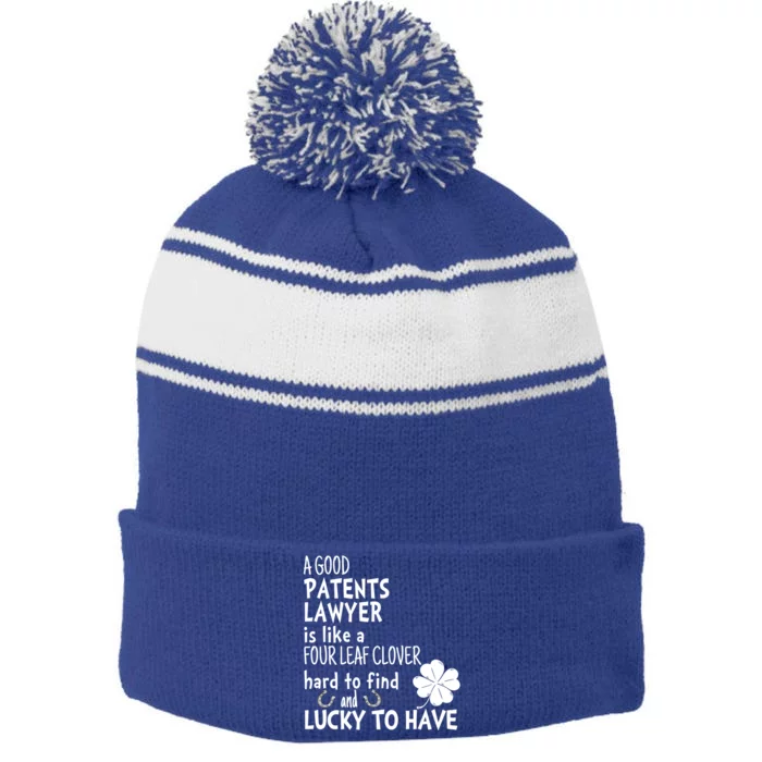 A Good Patents Lawyer Is Like A 4 Leaf Clover St Patricks Gift Stripe Pom Pom Beanie