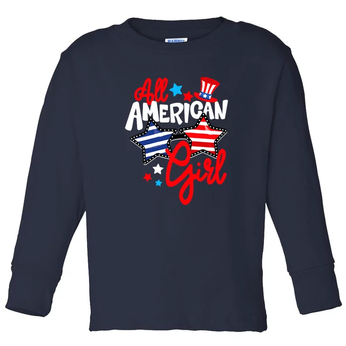 American Girls Patriotic July 4th Funny Toddler Long Sleeve Shirt