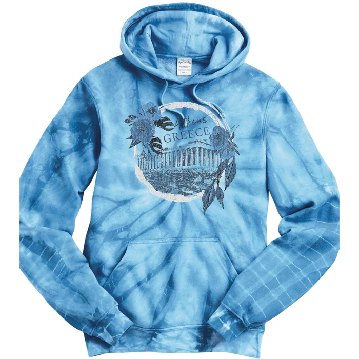 Athens Greece Parthenon Floral Tie Dye Hoodie