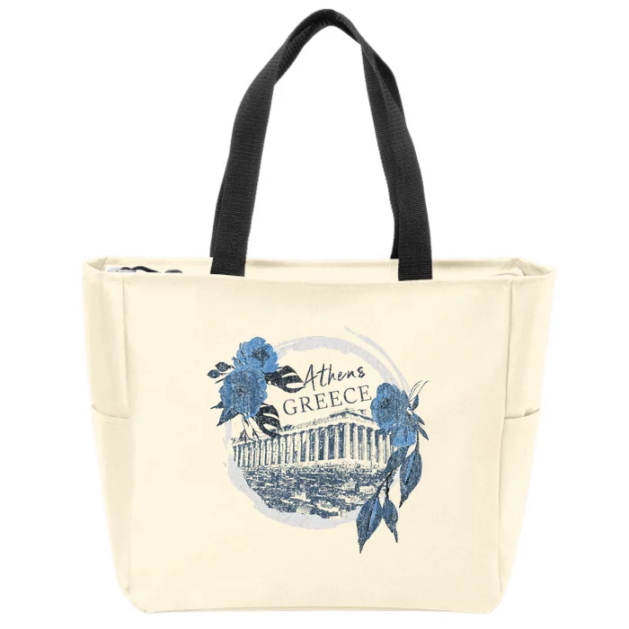 Athens Greece Parthenon Floral Zip Tote Bag