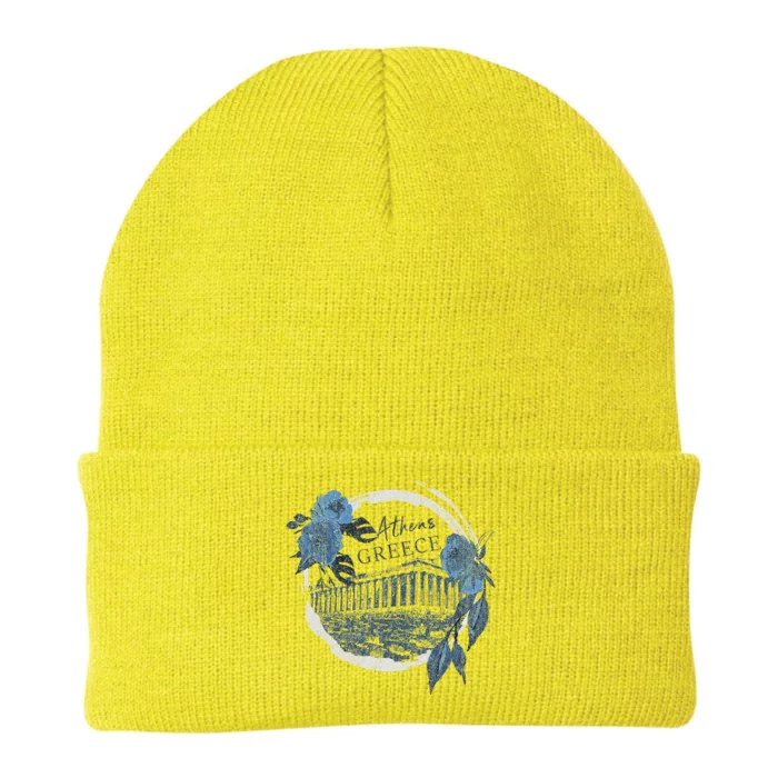 Athens Greece Parthenon Floral Knit Cap Winter Beanie