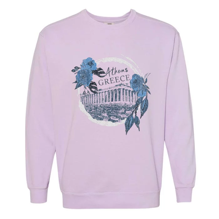 Athens Greece Parthenon Floral Garment-Dyed Sweatshirt