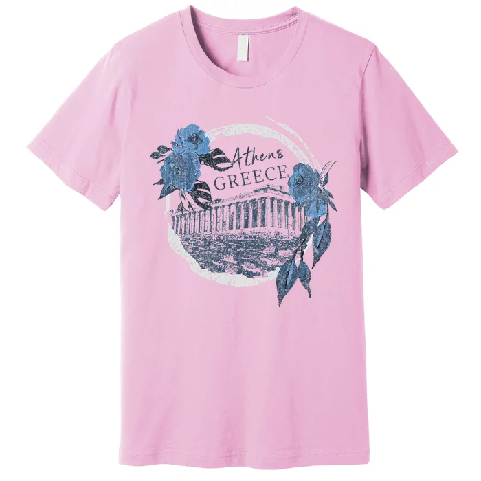 Athens Greece Parthenon Floral Premium T-Shirt