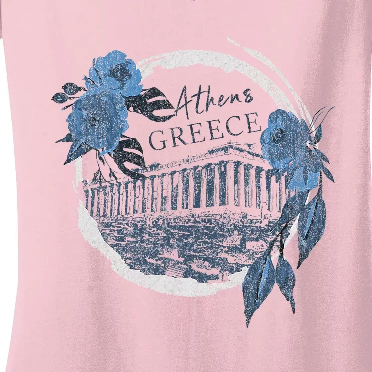 Athens Greece Parthenon Floral Women's V-Neck T-Shirt