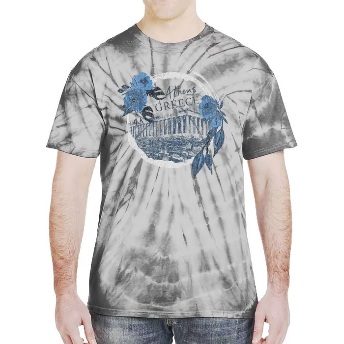 Athens Greece Parthenon Floral Tie-Dye T-Shirt