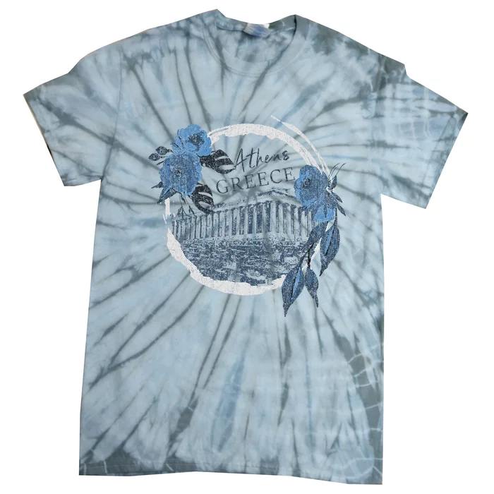 Athens Greece Parthenon Floral Tie-Dye T-Shirt