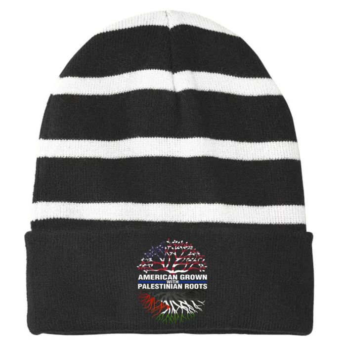 American Grown Palestinian Roots Palestine Flag Striped Beanie with Solid Band