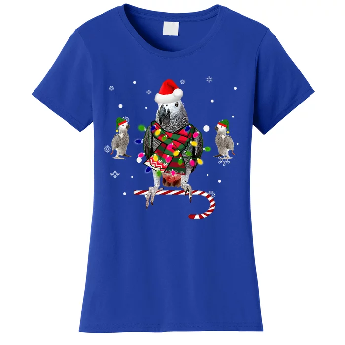 African Grey Parrot Funny Christmas Santa Hat On Gift Women's T-Shirt