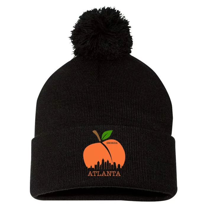 Atlanta Georgia Peach Skyline Pom Pom 12in Knit Beanie