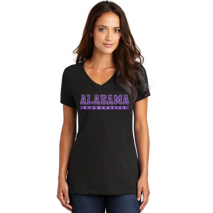 Alabama Gymnastics Purple Vintage Text Women's V-Neck T-Shirt