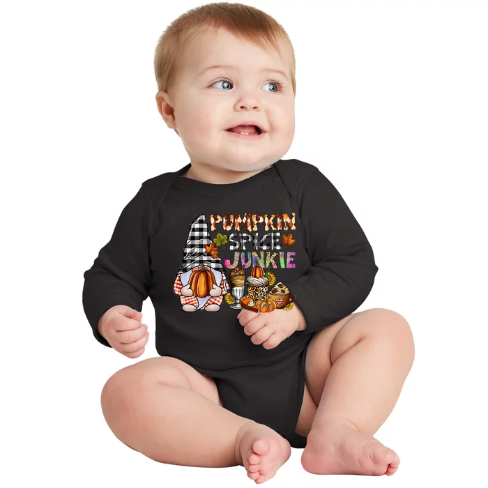 Autumn Gnome Pumpkin Spice Lover Fall Thanksgiving Vibes Baby Long Sleeve Bodysuit