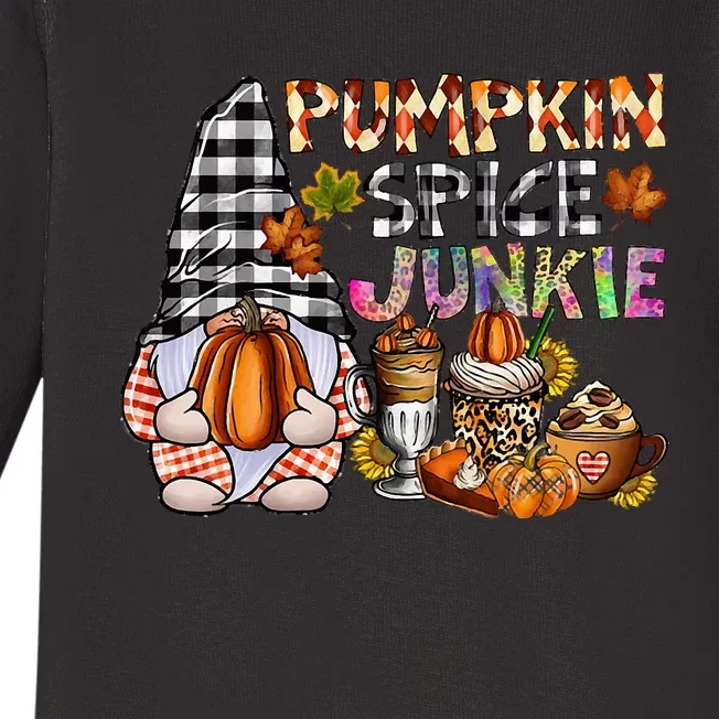 Autumn Gnome Pumpkin Spice Lover Fall Thanksgiving Vibes Baby Long Sleeve Bodysuit