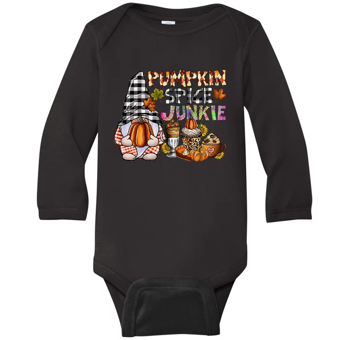 Autumn Gnome Pumpkin Spice Lover Fall Thanksgiving Vibes Baby Long Sleeve Bodysuit