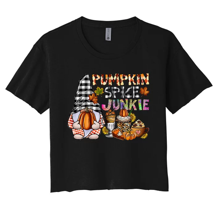 Autumn Gnome Pumpkin Spice Lover Fall Thanksgiving Vibes Women's Crop Top Tee