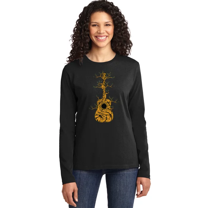 Acoustic Guitar Player Tree Nature Life Guitarist Musician Ladies Long Sleeve Shirt