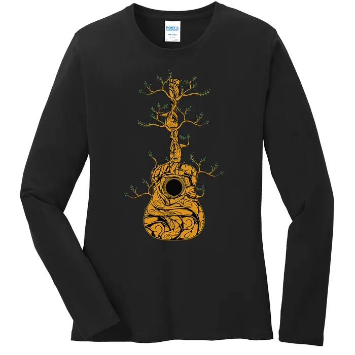 Acoustic Guitar Player Tree Nature Life Guitarist Musician Ladies Long Sleeve Shirt