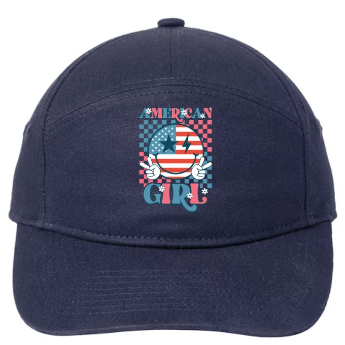 American Girl Retro Groovy 4th Of July Smile Peace 7-Panel Snapback Hat