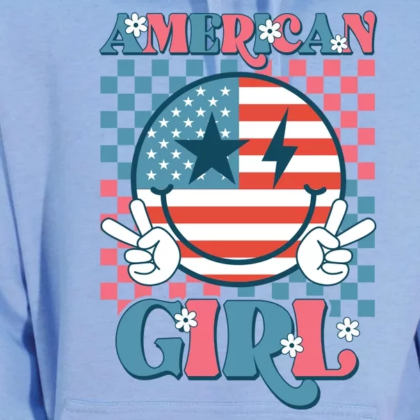 American Girl Retro Groovy 4th Of July Smile Peace Unisex Surf Hoodie