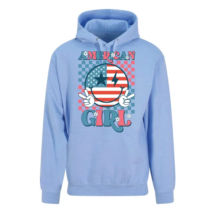 American Girl Retro Groovy 4th Of July Smile Peace Unisex Surf Hoodie